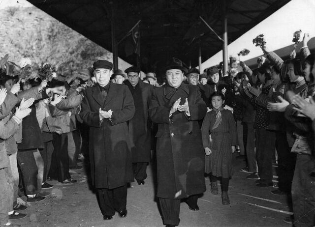 North Korea's Kim Il Sung in Beijing with Chinese premier Zhou En-lai, in November 1953.