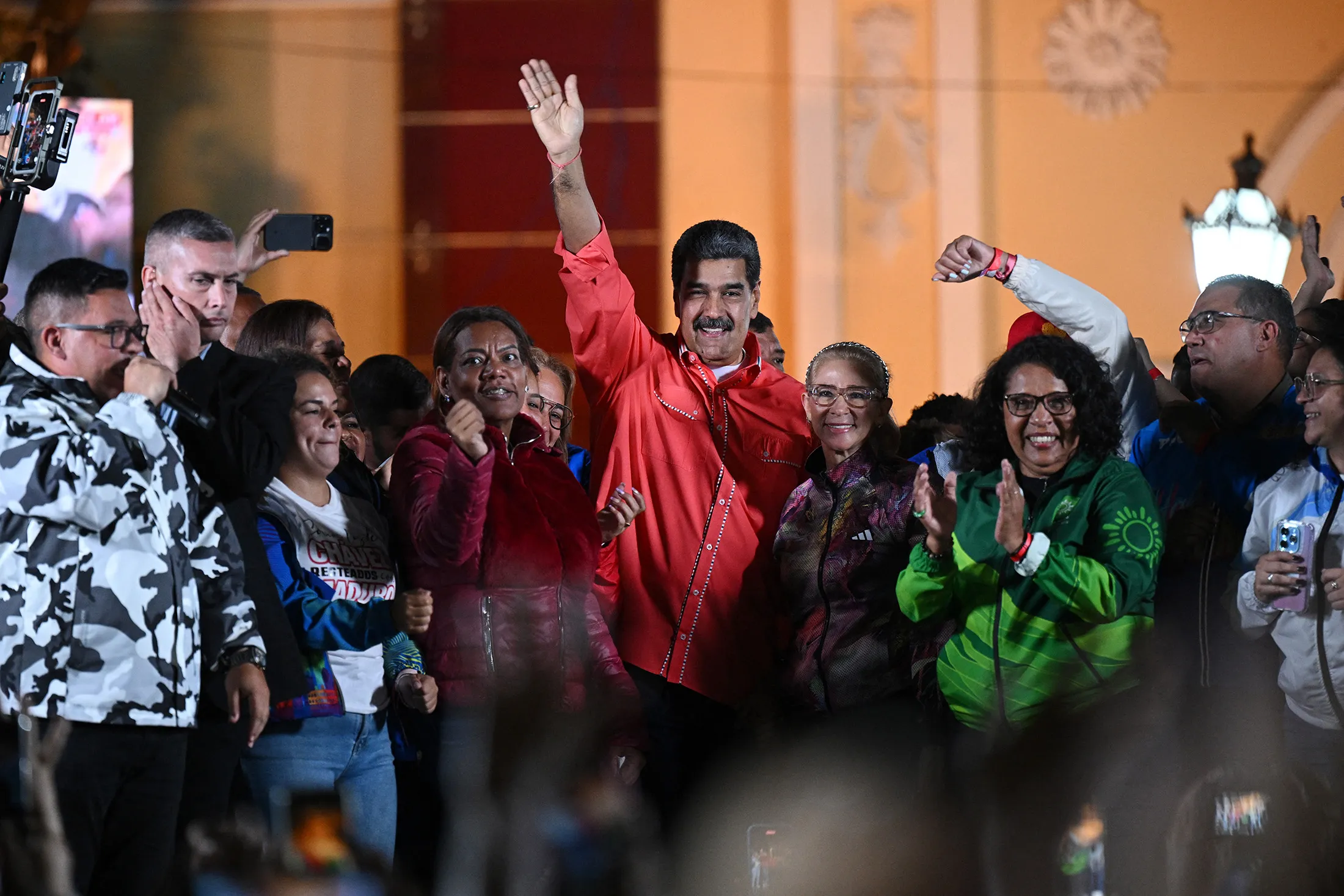 Nicolas Maduro celebrates the results of the parliamentary and regional elections at Bolivar Square in Caracas on May 25.