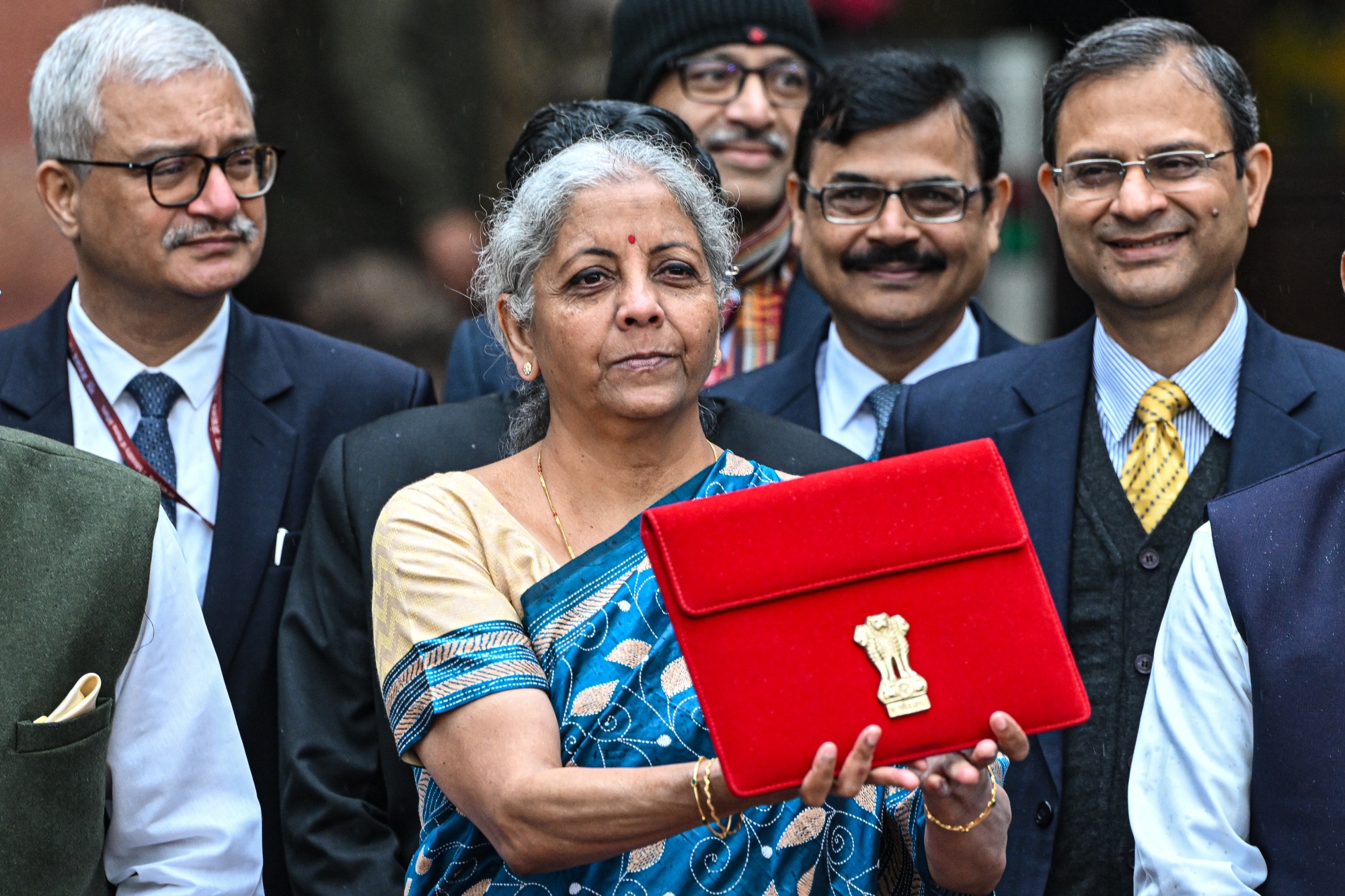 Nirmala Sitharaman, India's finance minister, leaves the ministry to present the budget in New Delhi.