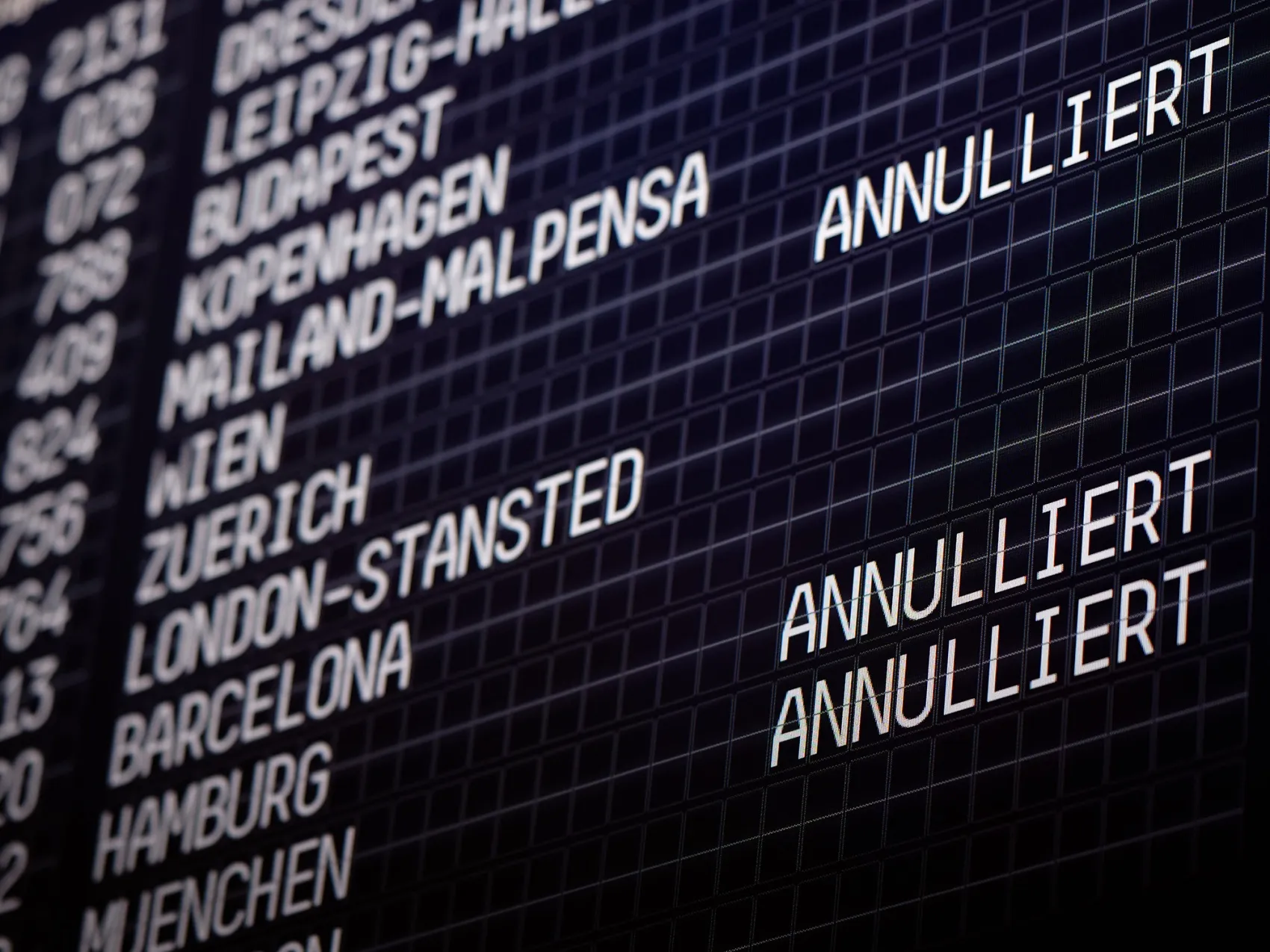 A display shows canceled Germanwings flights at Cologne Bonn Airport on Dec. 30.