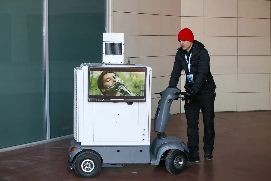 An Ericsson employee with a 5G base station prototype at a 5G trial in Russia.&nbsp;