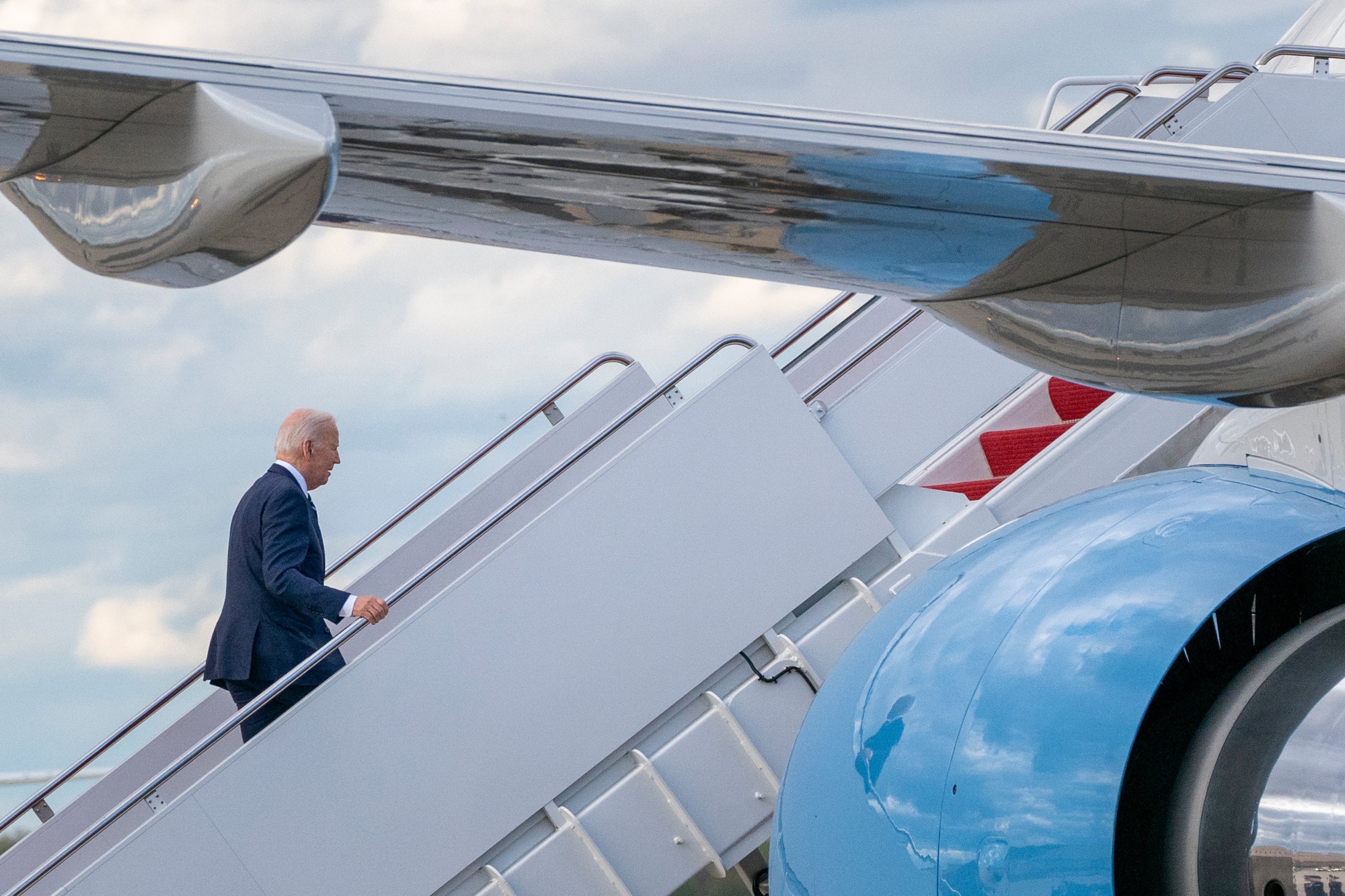 President Joe Biden boards Air Force One at Joint Base Andrews, Maryland, US, on&nbsp;April 12.