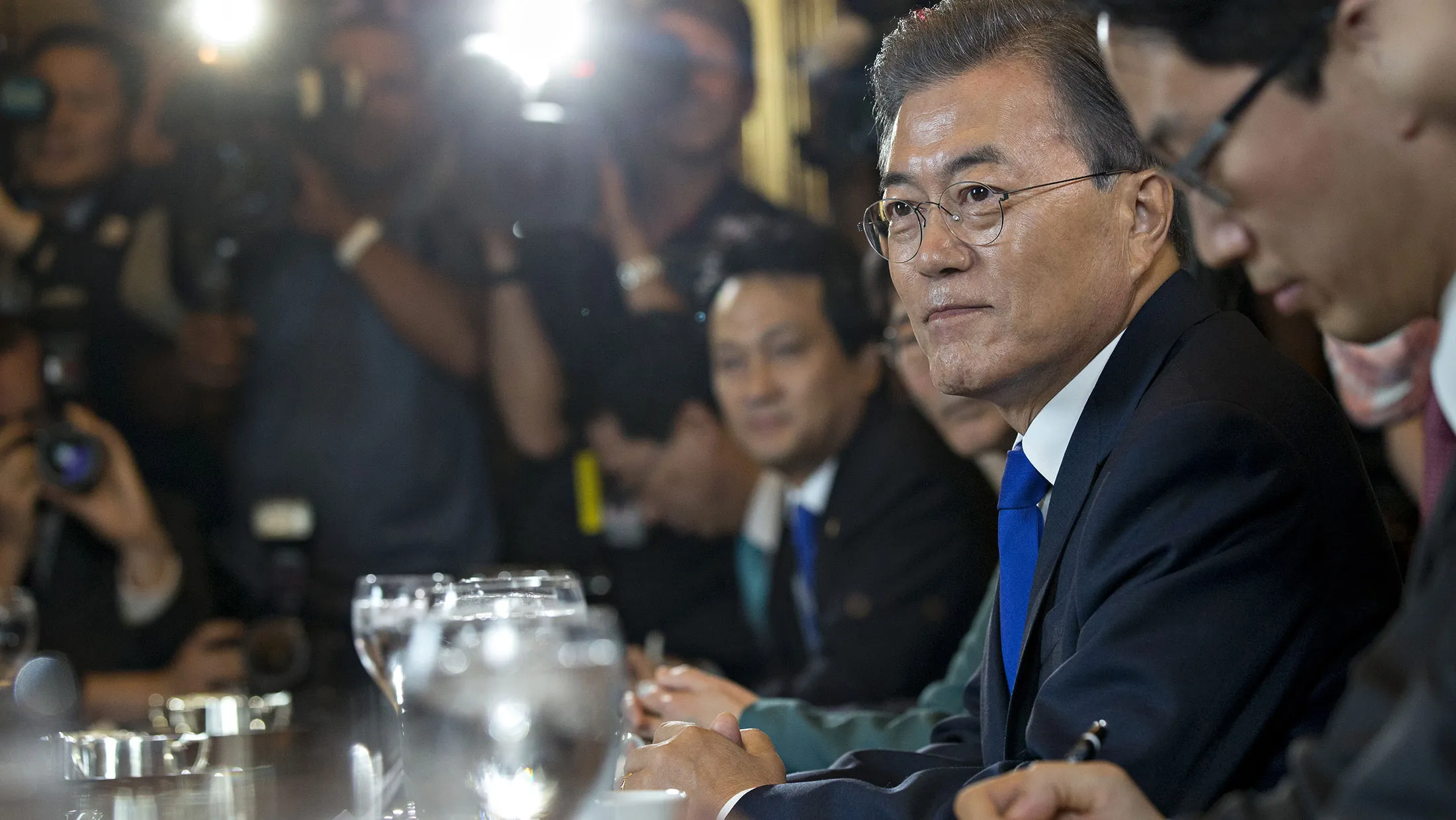 Moon Jae-in, South Korea's president, speaks during a meeting in Washington on June 29.
