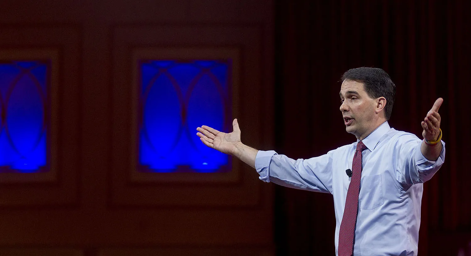 Scott Walker, governor of Wisconsin, speaks during the Conservative Political Action Conference (CPAC) in National Harbor, Maryland, U.S., on Thursday, Feb. 26, 2015. The 42nd annual CPAC, which runs until Feb. 28, features most of the potential Republican candidates for president, from Ben Carson and Carly Fiorina to Jeb Bush and Scott Walker.
