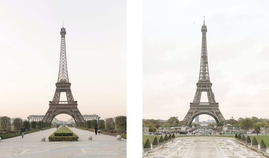 Tianducheng (L) has modeled much of its architecture and urban planning off of Paris (R). 