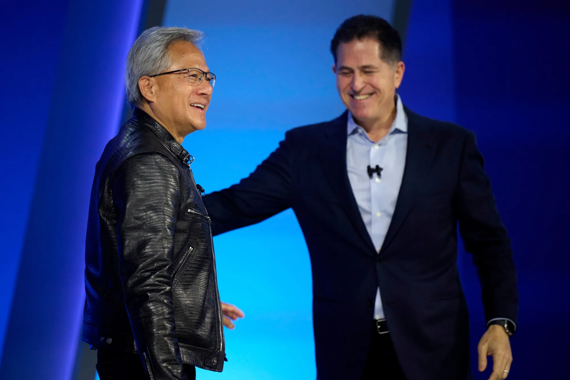 Nvidia Corp.&nbsp;CEO Jensen Huang&nbsp; left, and Michael Dell, during the Dell Technologies World conference in Las Vegas.