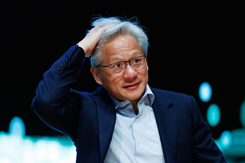 Jensen Huang, chief executive officer of Nvidia Corp., during a news conference on the sidelines of the APEC CEO Summit in Gyeongju, South Korea, on Friday, Oct. 31, 2025. Huang still hopes to sell chips from the company's Blackwell lineup to customers in China, though he has no current plans to do so, he told reporters Friday.