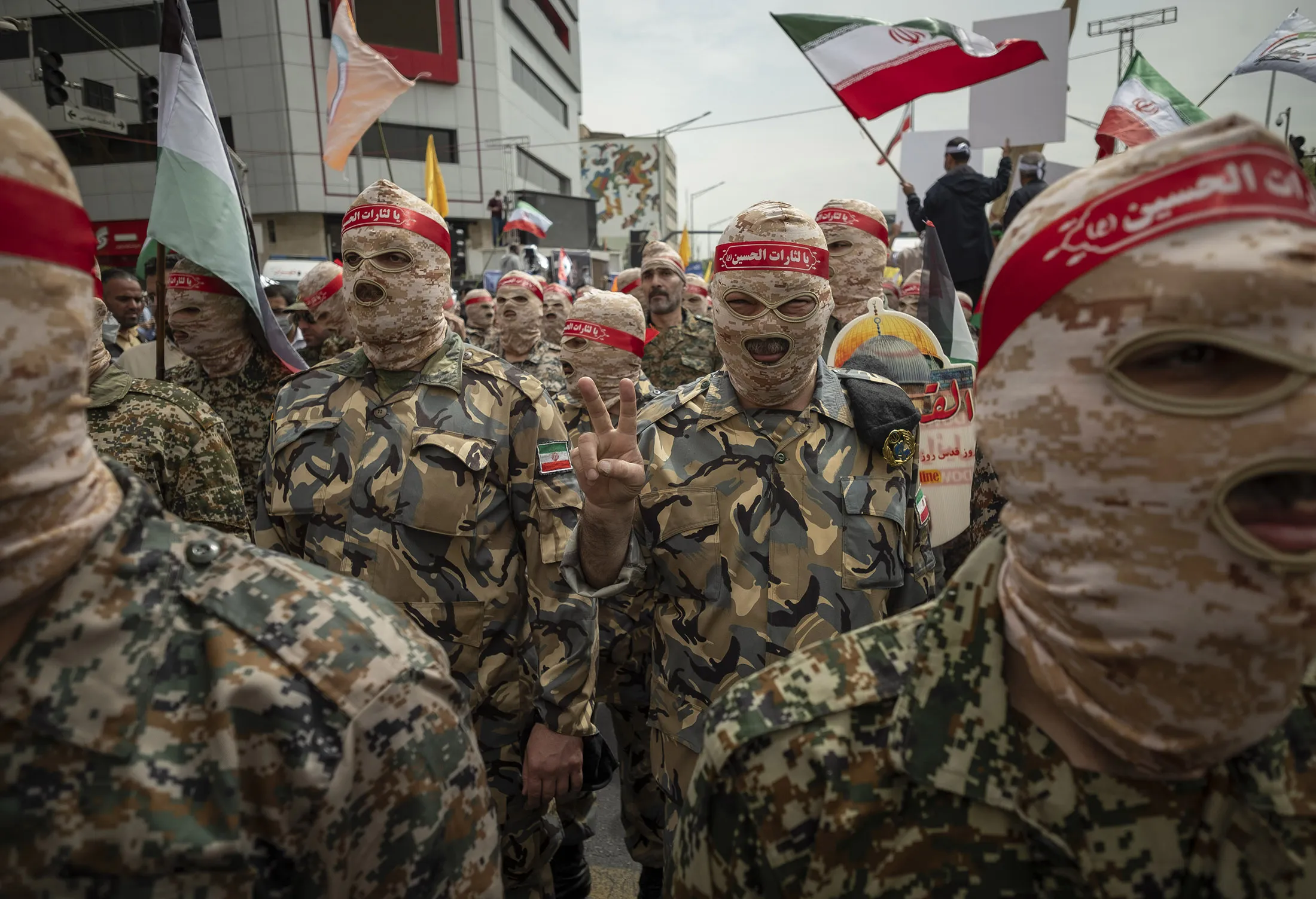 Members of the Islamic Revolutionary Guard Corps (IRGC) during a rally&nbsp;in Tehran on April 29.