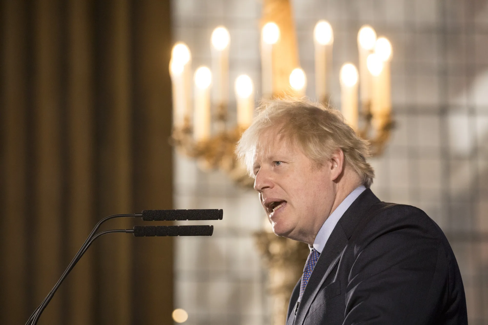 Boris Johnson, U.K. prime minister, delivers a speech on "Unleashing Britain's Potential" at the Old Royal Naval College in London, U.K., on Monday, Feb. 3, 2020.&nbsp;