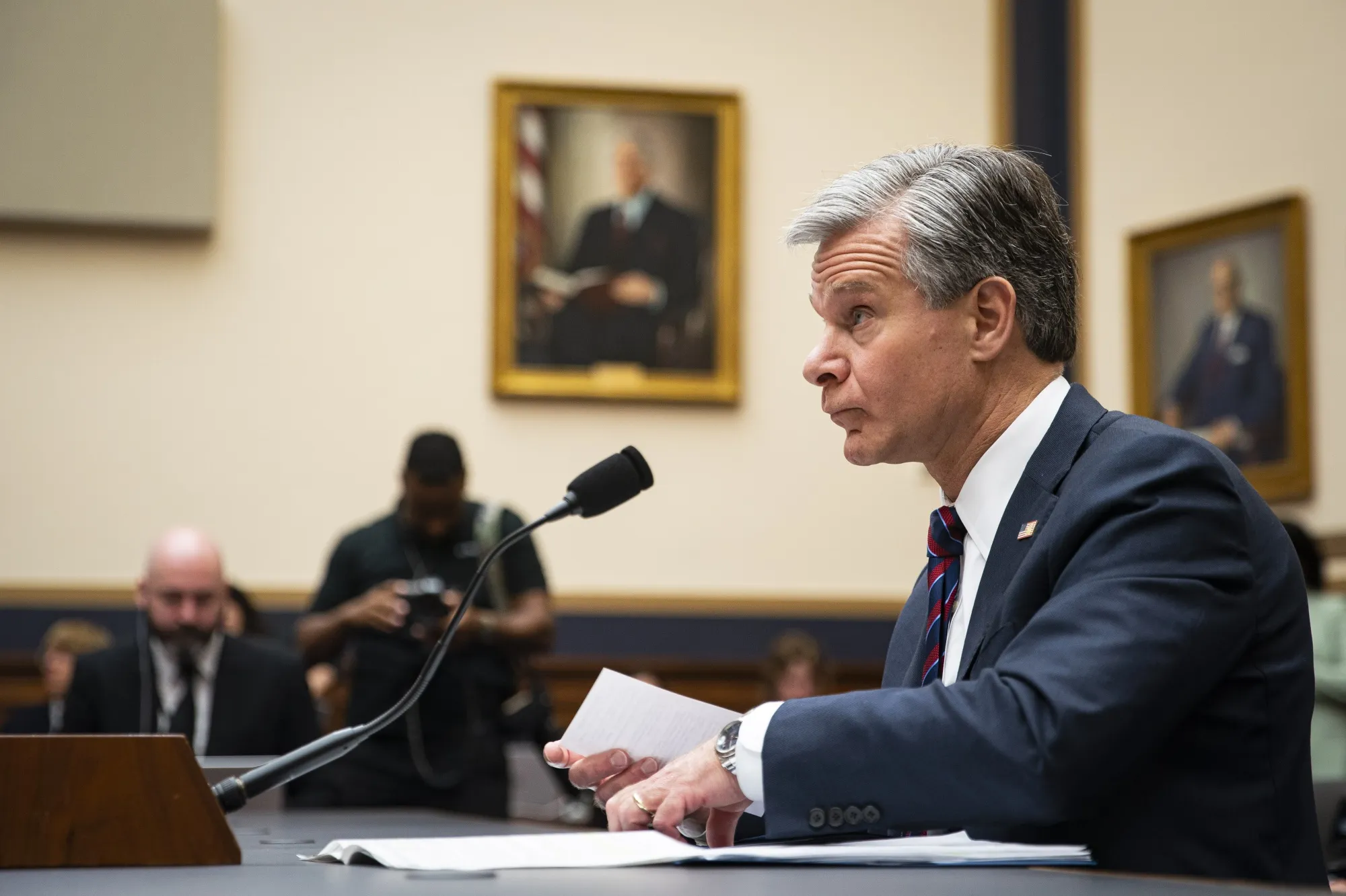 Christopher Wray during a House Judiciary Committee hearing in Washington, on July 12.