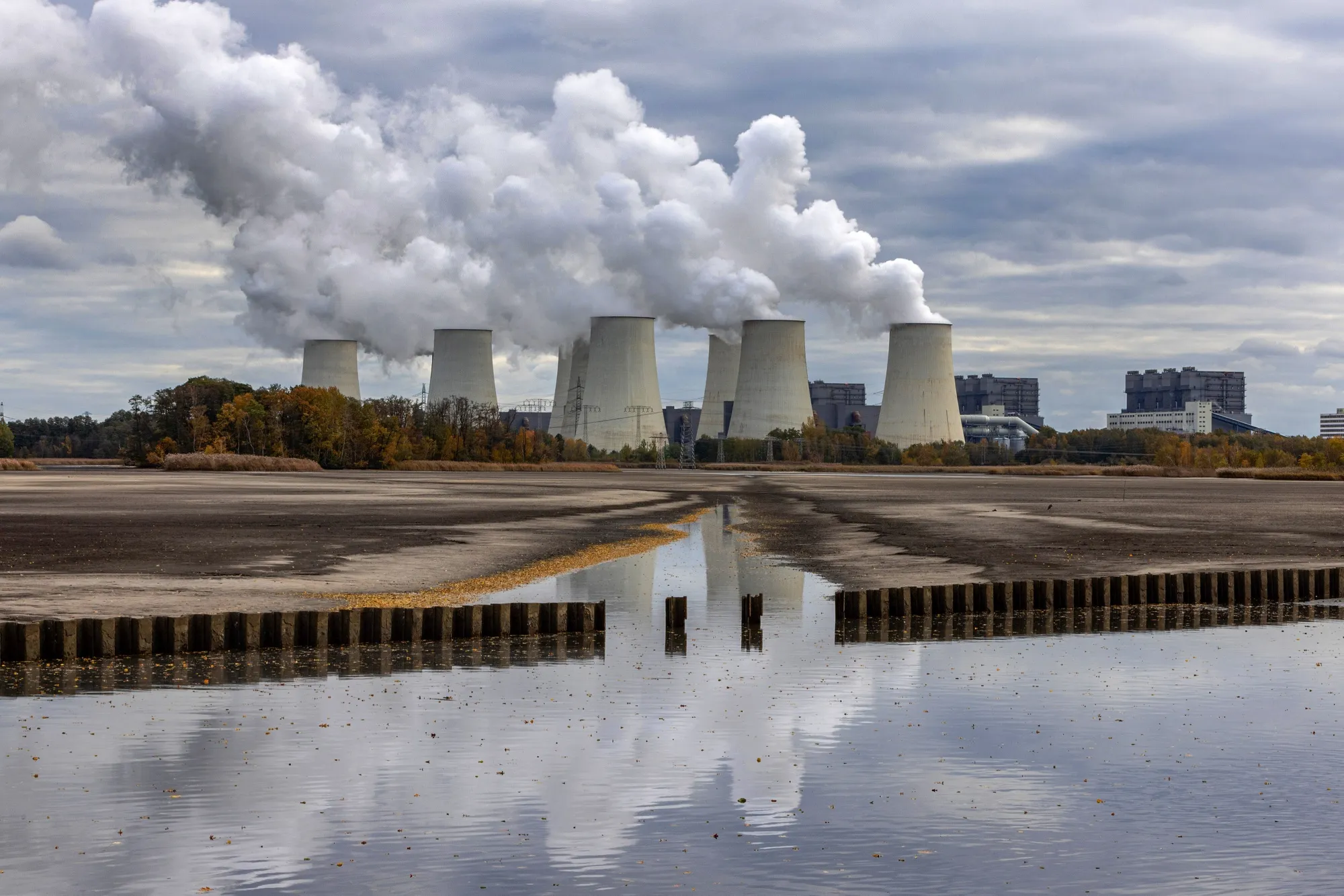 Cooling towers at a coal-fired power plant in Peitz, Germany.