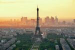 The Eiffel Tower and the business district of La Defense in Paris.