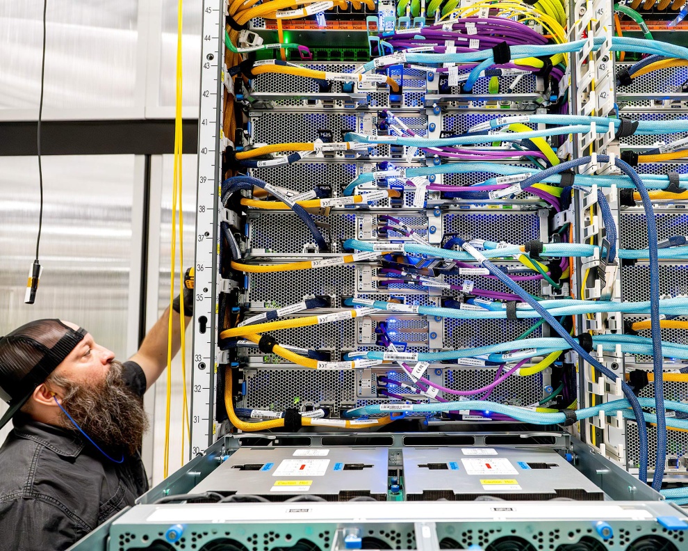 A rack of Amazon-designed chips in Austin.
