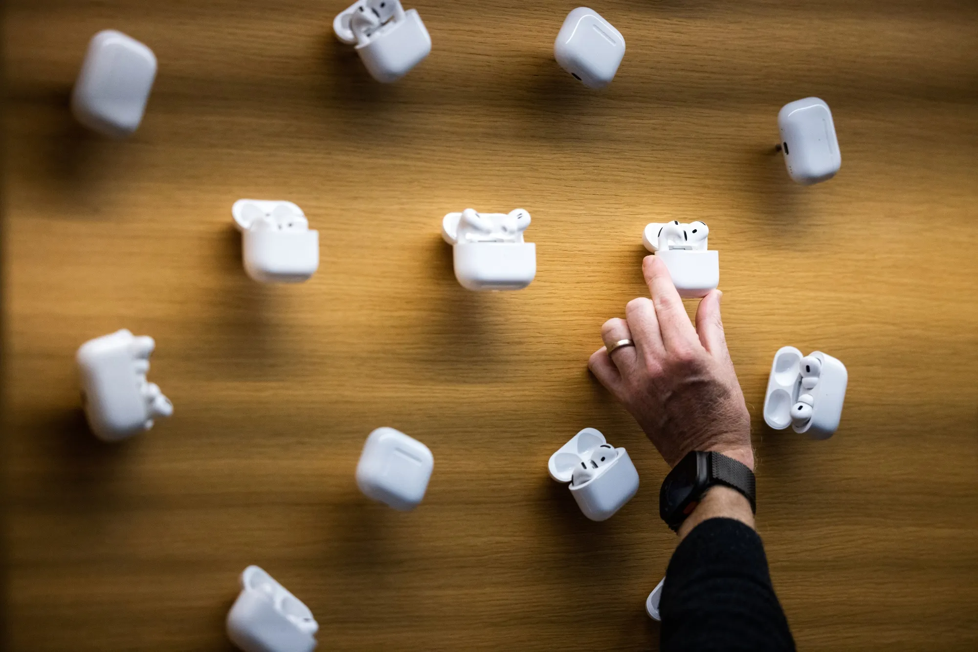 A display of Apple’s&nbsp;AirPods 4.