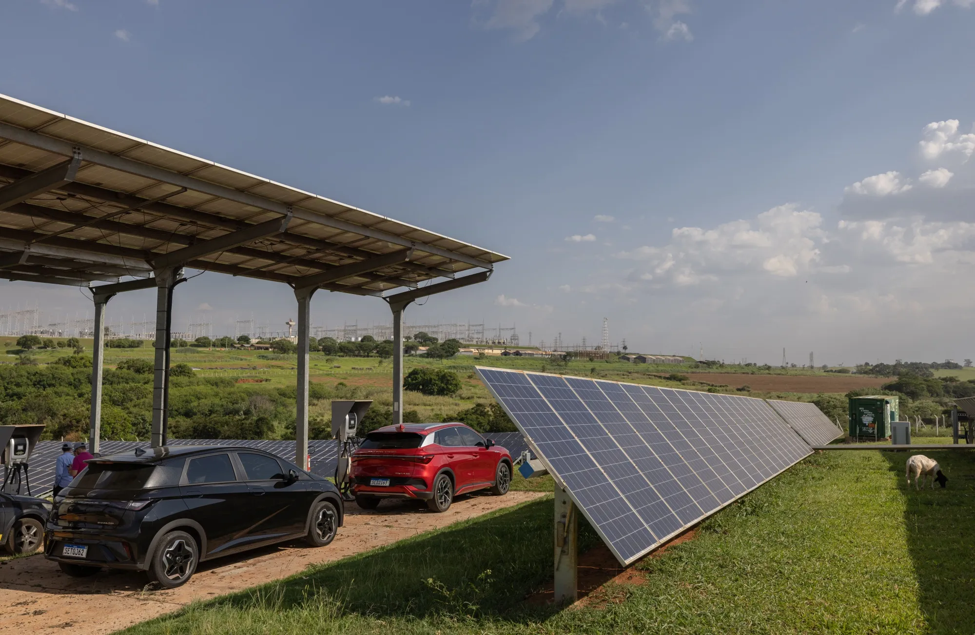 A solar charging station at the BYD Co. solar panel and electric bus chassis production facility in Campinas, Sao Paulo state, Brazil.