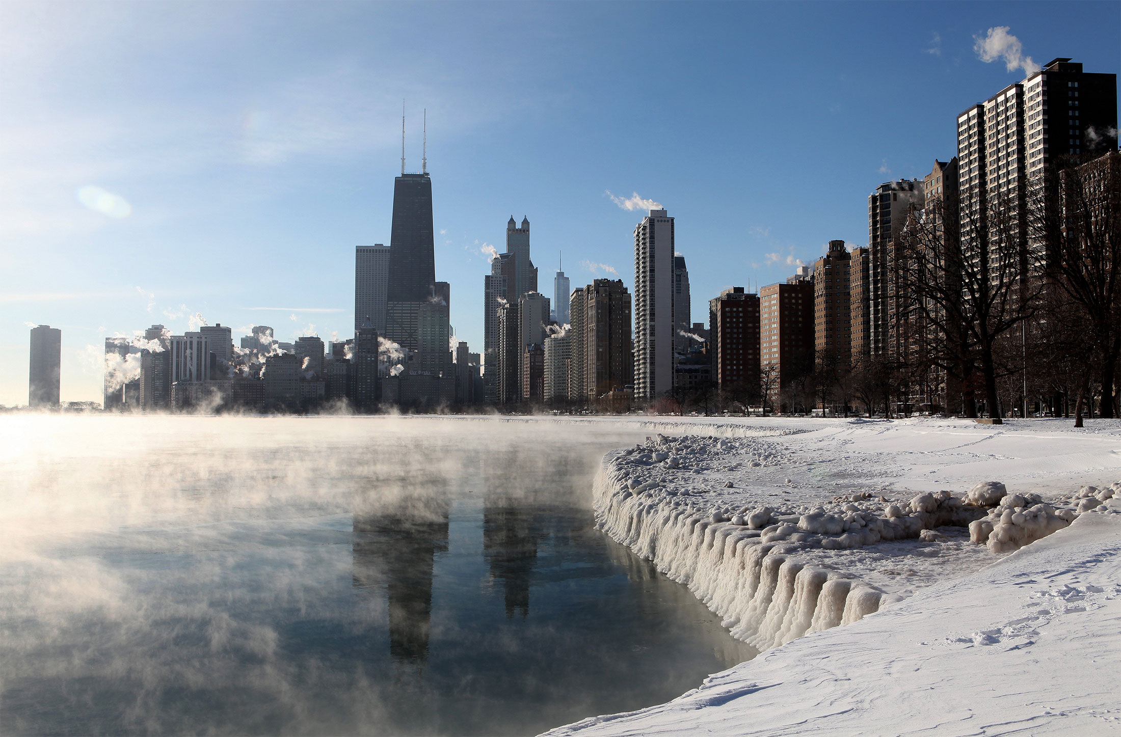 Lake Michigan as the Polar Vortex sent temperatures well below zero in Chicago on Jan. 7, 2014.
