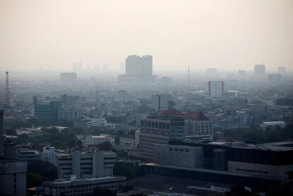 Indonesia's current capital, Jakarta, covered in smog.