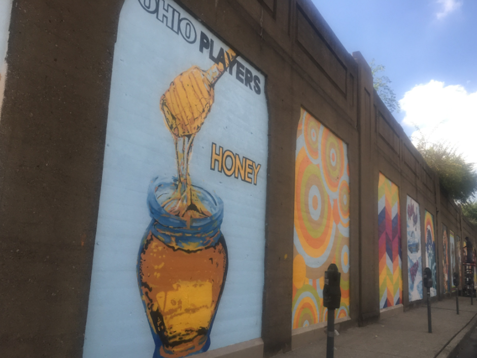 The 21-panel funk mural in Dayton, Ohio.