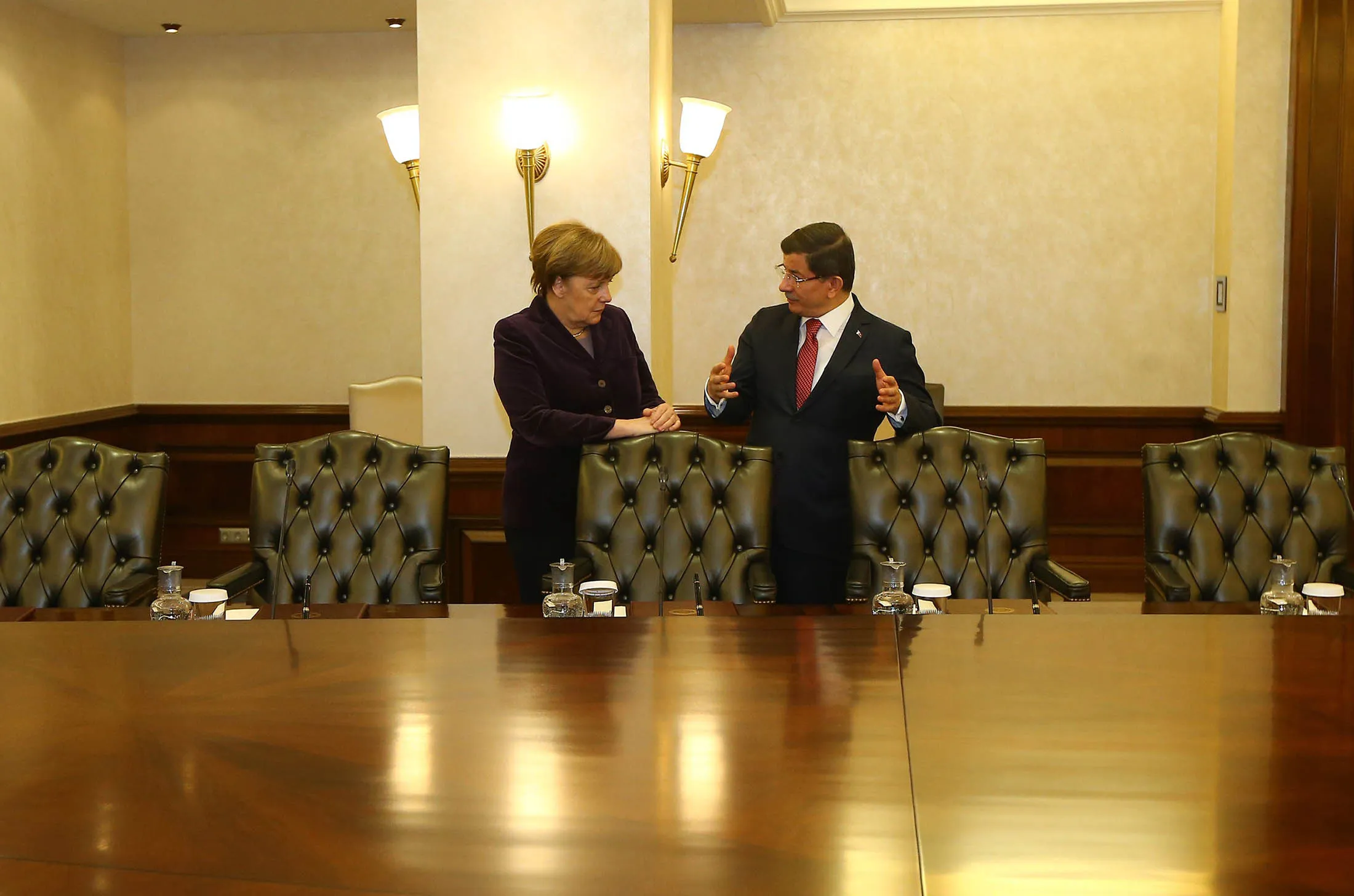 German Chancellor Angela Merkel meets with Prime Minister of Turkey Ahmet Davutoglu in Ankara, Turkey.
