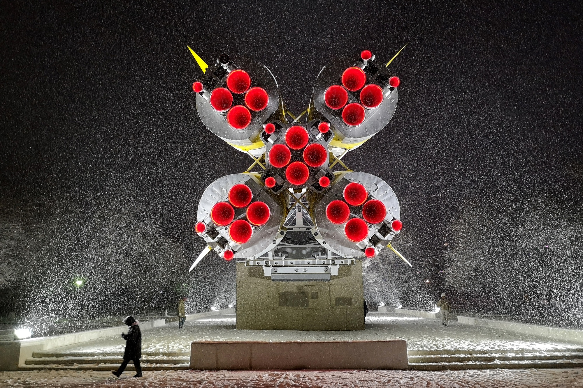 A Soyuz rocket installed as a monument in Baikonur city, near the Russian leased Kazakh Baikonur cosmodrome. Photographer: Kirill Kudryavtsev/AFP/Getty Images
