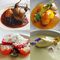 Clockwise from top left: Whole roasted quail with glazed turnip and blackberry, braised Cornish cuttlefish, Ajo Blanco' white gazpacho and seasonal berries.