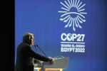 Antonio Guterres, secretary general of the United Nations, speaks during a plenary session at the COP27 climate conference at the Sharm El Sheikh International Convention Centre in Sharm El-Sheikh, Egypt, on Monday, Nov. 7, 2022.