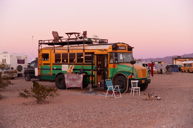 Custom school bus motor home at Skooliepalooza.