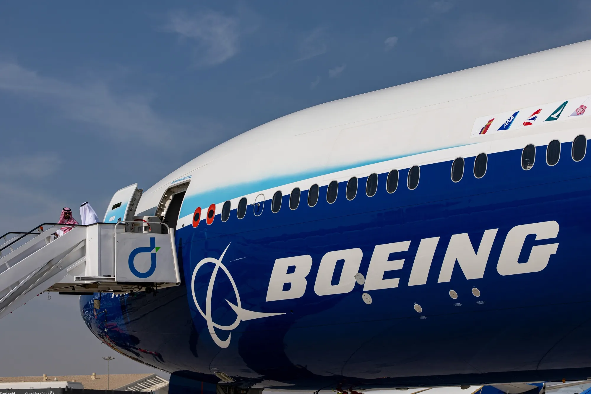 A Boeing 777x jet at the Dubai Air Show on Nov. 17.