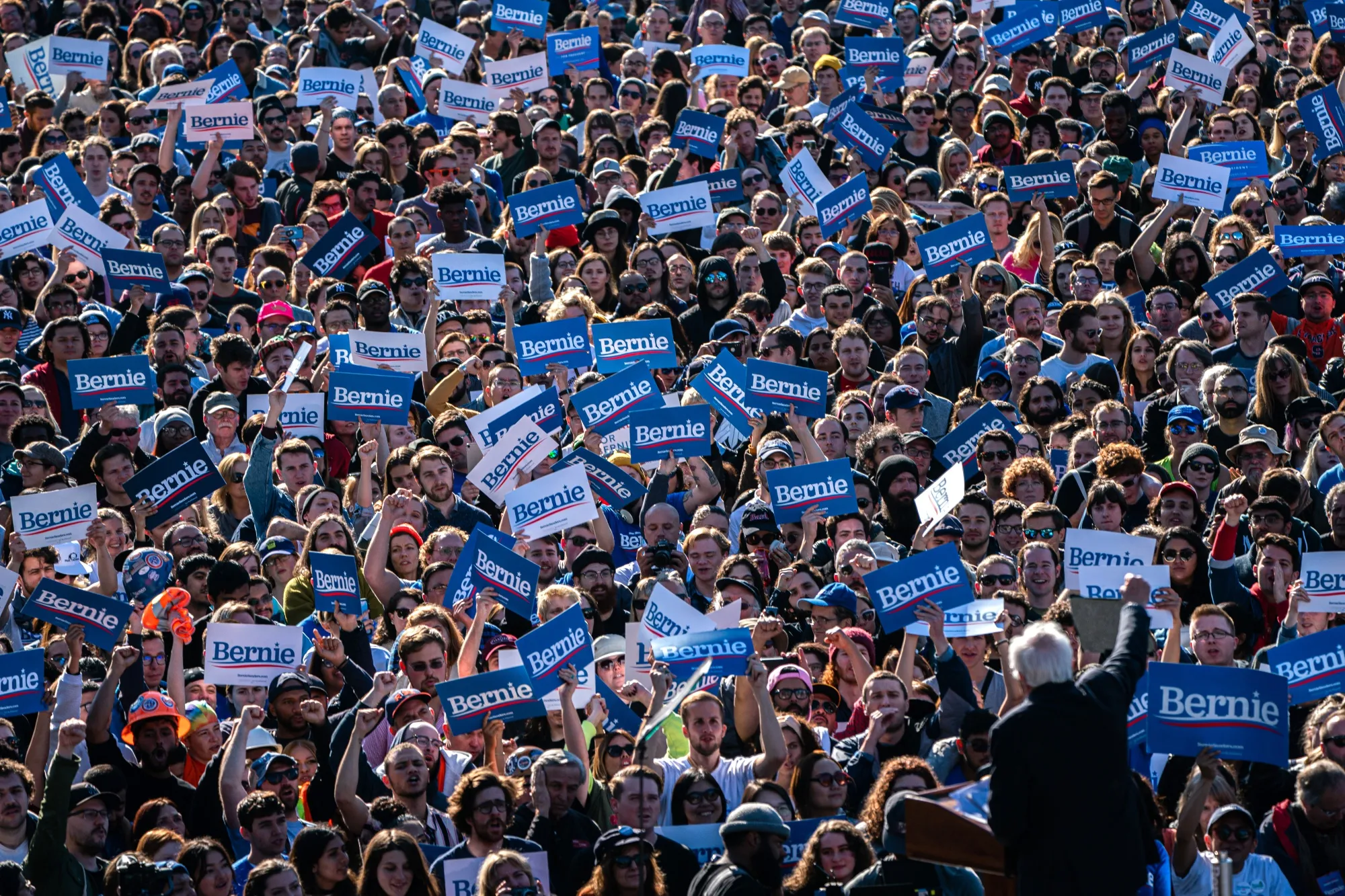 Attendees as Bernie Sanders speaks during a rally.