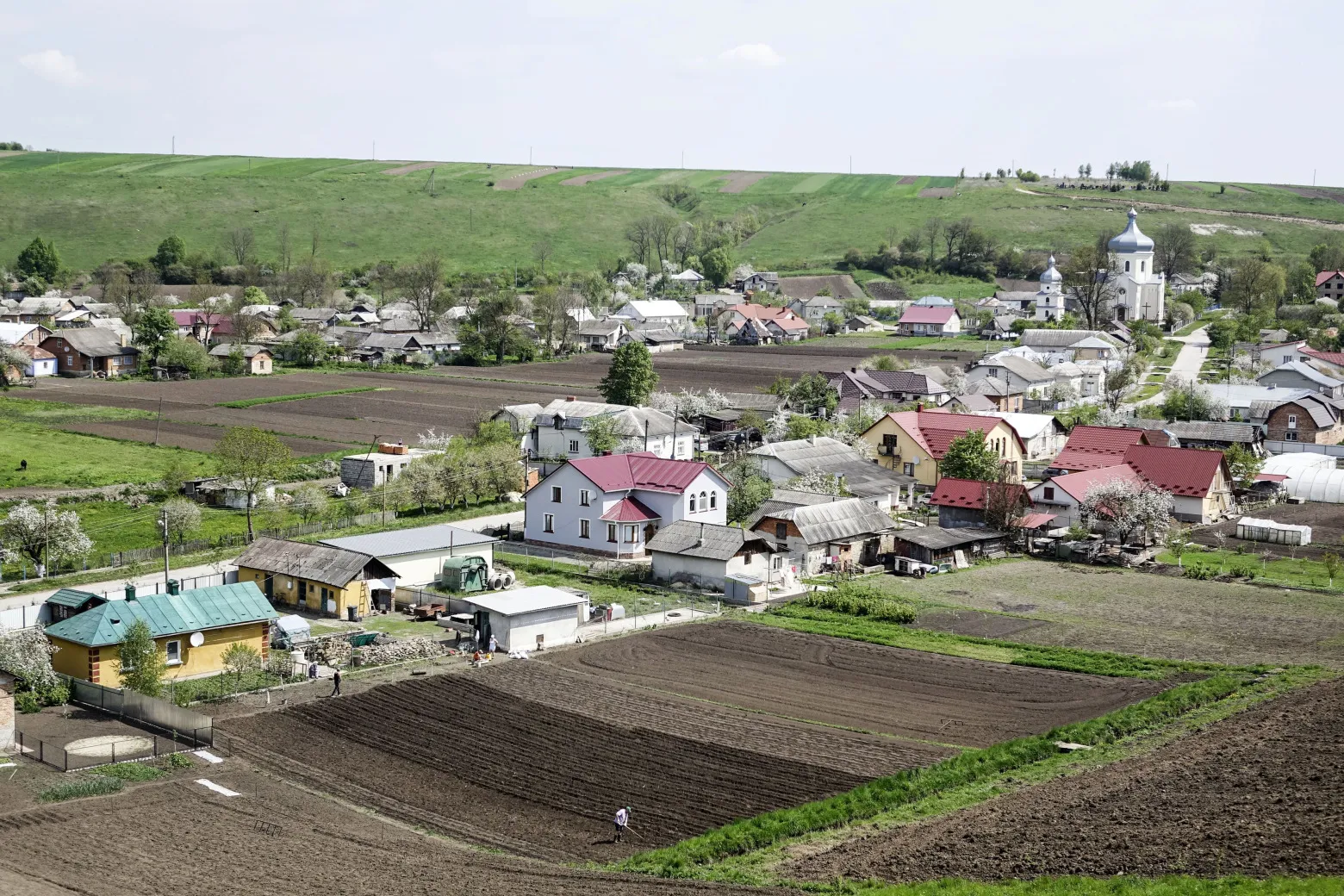 Farm plots in a village near Ternopil, Ukraine.