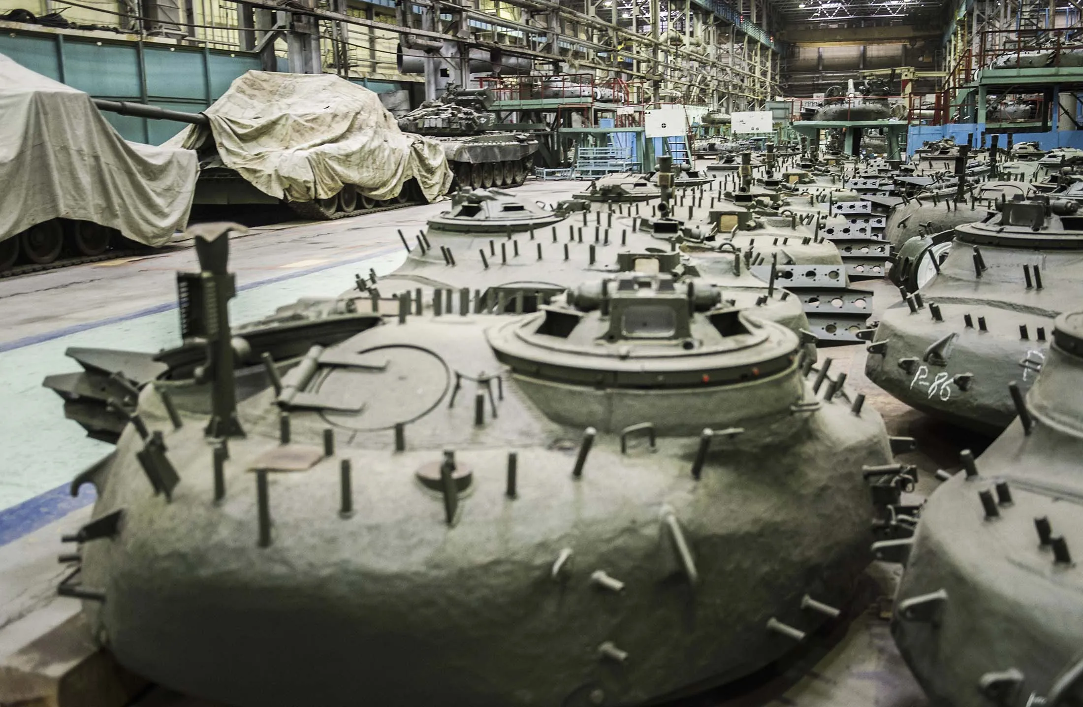 Tanks at UralVagonZavod’s factory in the Ural Mountains.