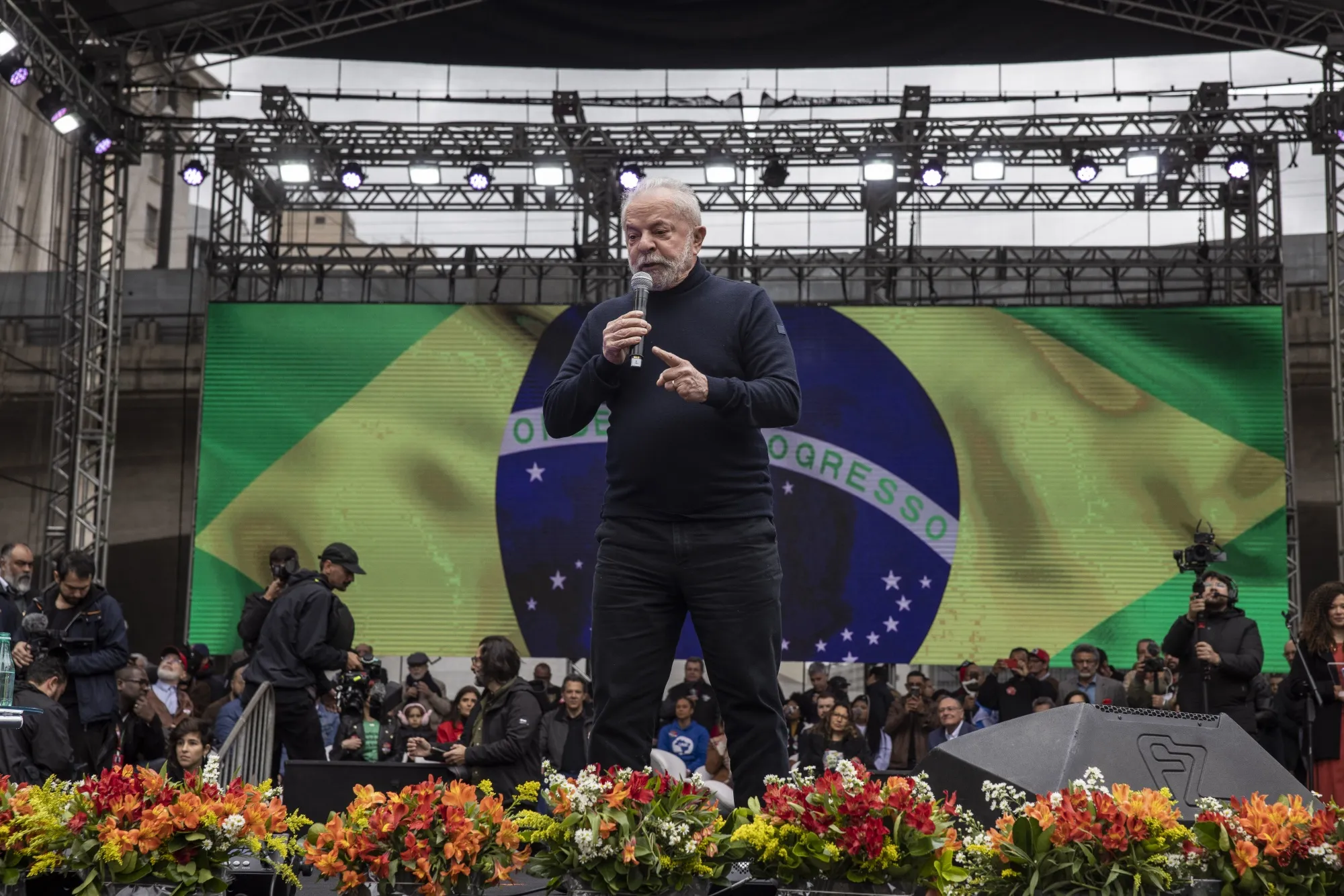 Luiz Inacio Lula da Silva, Brazil's former president, speaks during a campaign event&nbsp;in Sao Paulo,&nbsp;on&nbsp;Aug. 20.