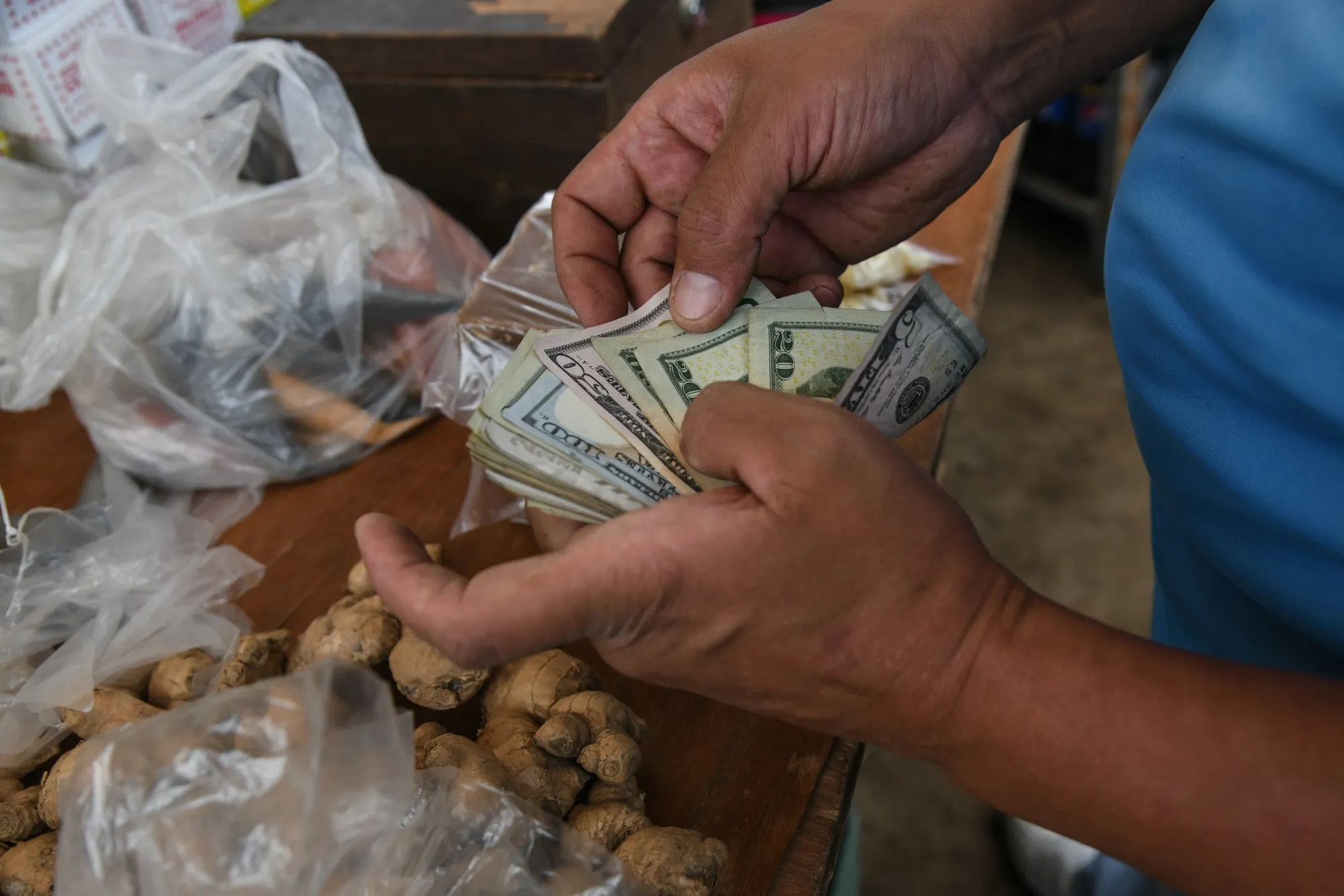 A Person Counts U.S. Dollars