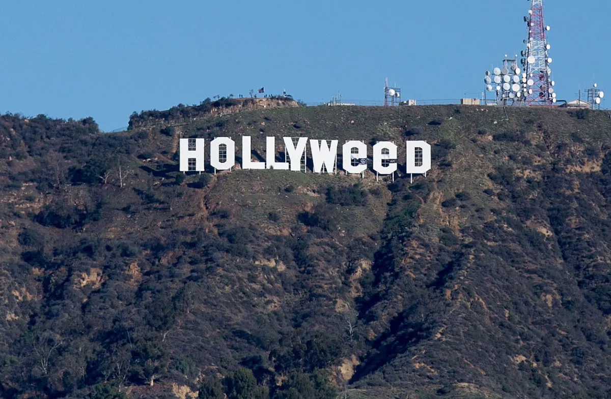 The Hollywood sign vandalized in Hollywood, California on Jan. 1, 2017.
