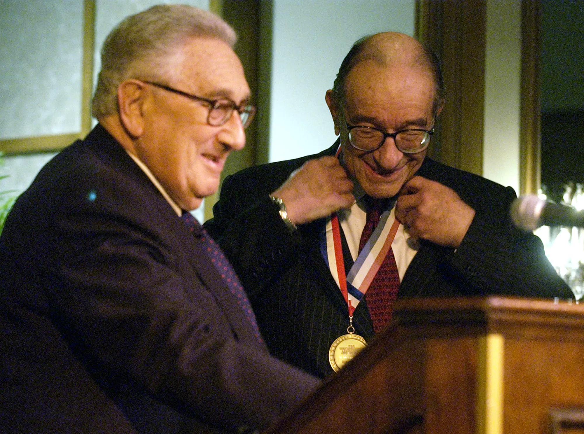 U.S. Federal Reserve Board Chairman Alan Greenspan, right, r