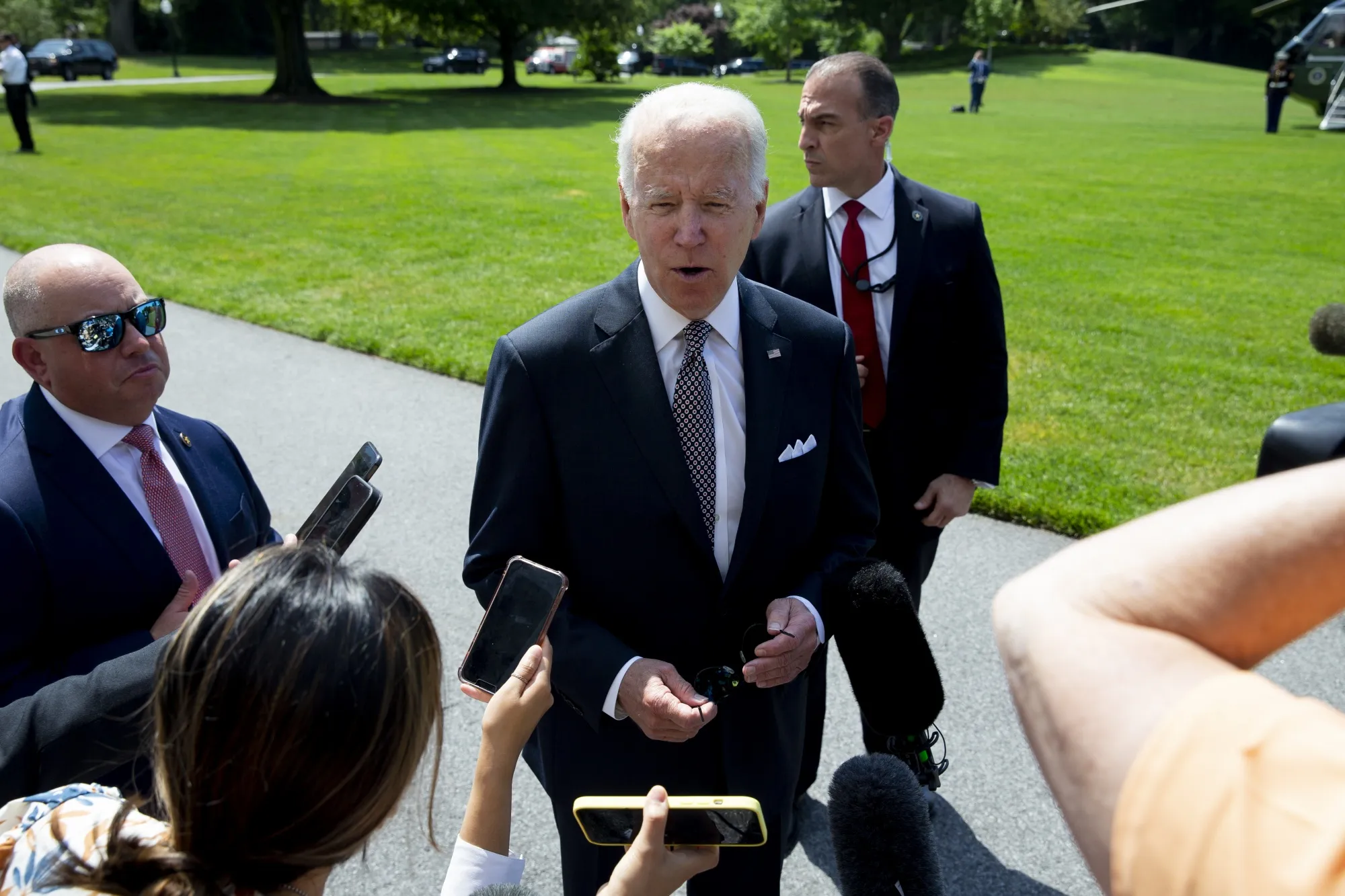 President Joe Biden speaks to members of the media outside the White House in Washington on June 17.&nbsp;