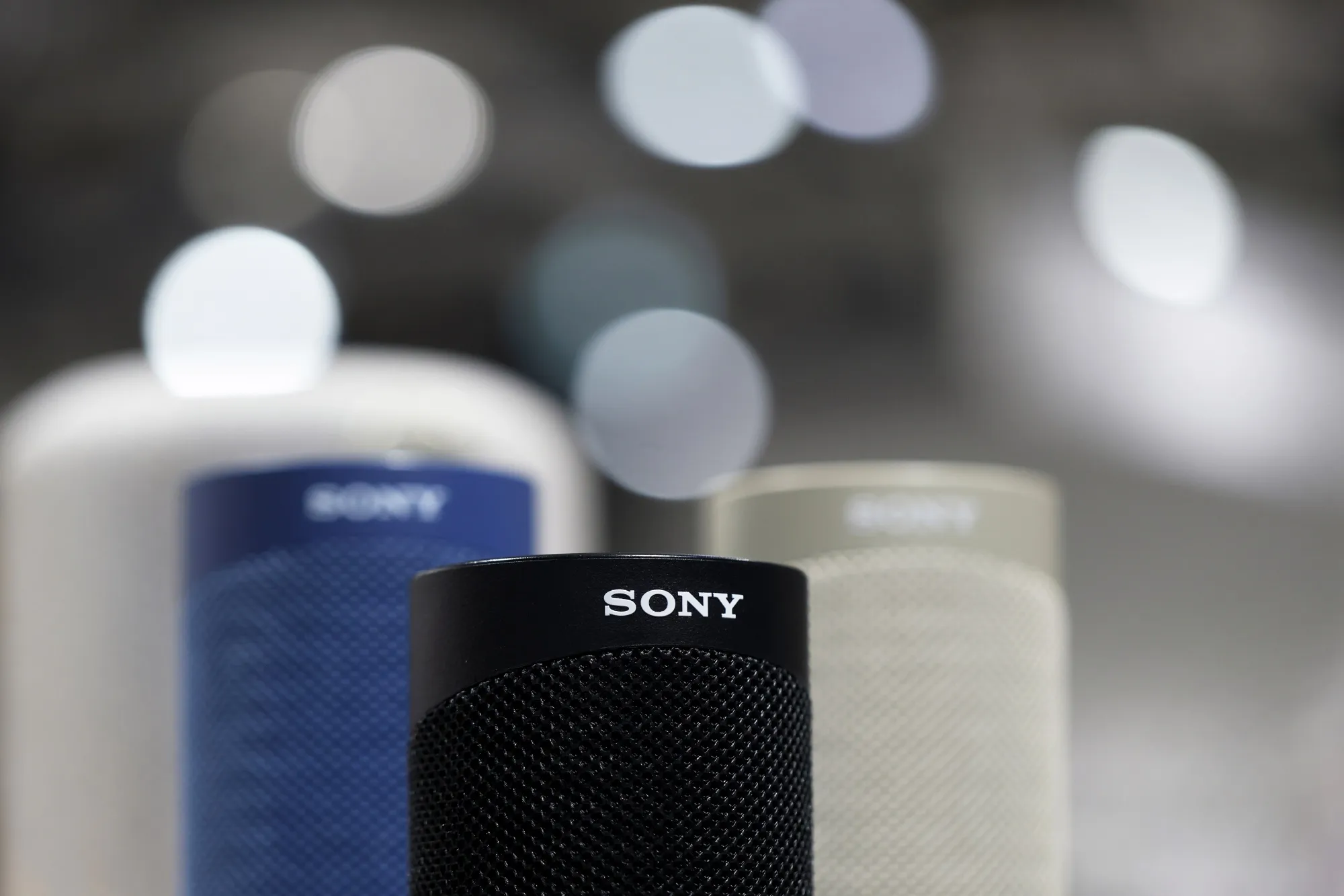 Sony SRS-XB23 portable wireless speakers displayed at the company's showroom in Tokyo.
