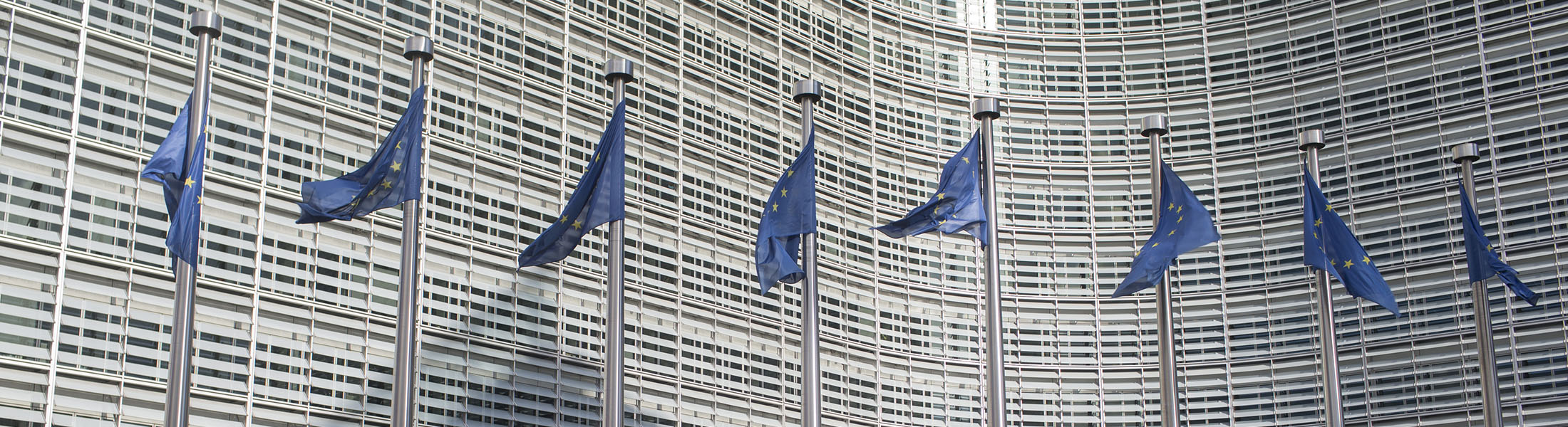 A pedestrian passes flag poles as flags of the European Union (EU) fly outside the European Commission building in Brussels, Belgium, on Saturday, April 23, 2016. European Union policy makers need to standardize insolvency laws across the bloc if new bank-failure rules are to work effectively, according to Elke Koenig, head of the euro area's central resolution authority.