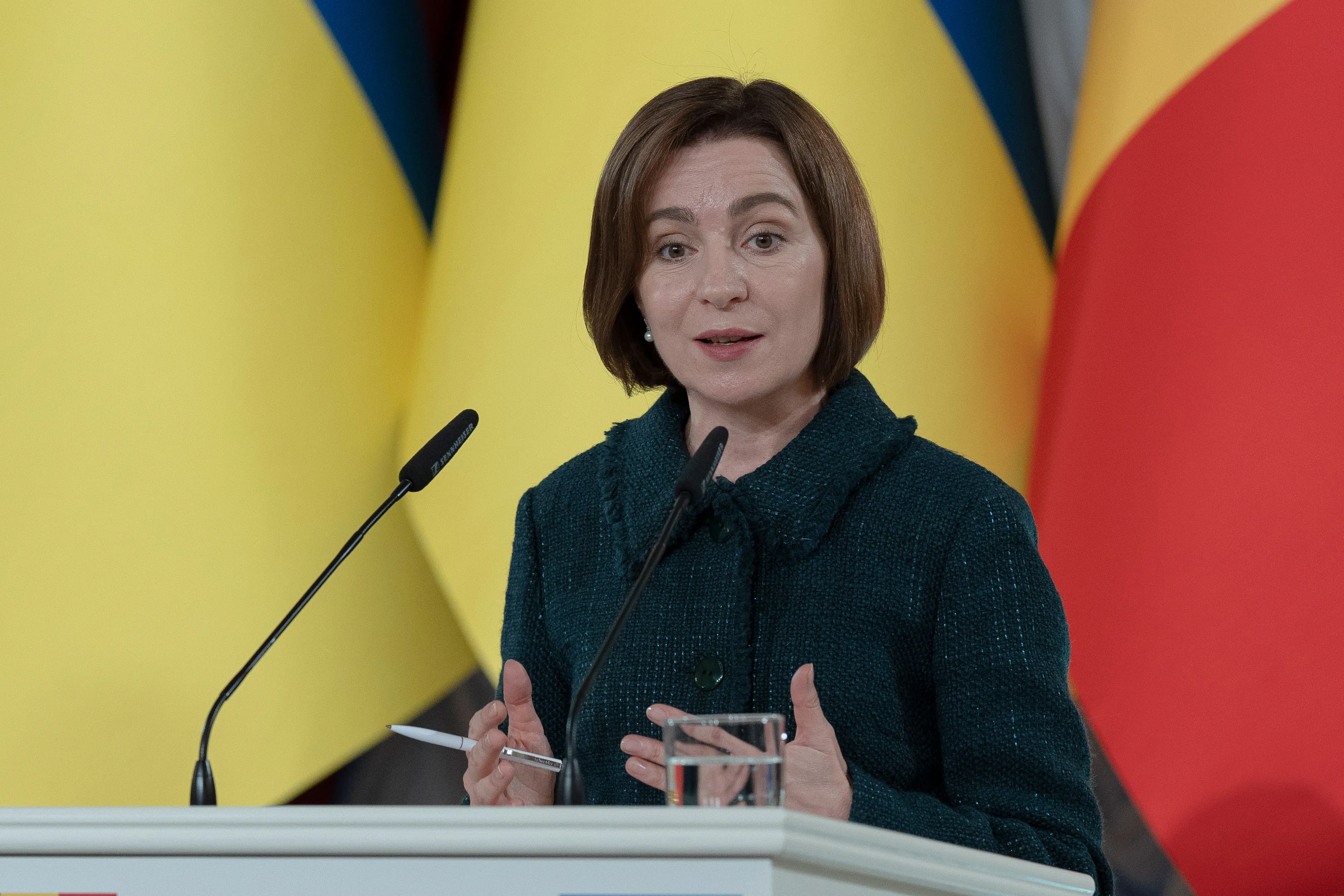 Maia Sandu, Moldova’s president, speaks during a news conference in Kyiv, Ukraine, on Tuesday, Nov. 21, 2023.