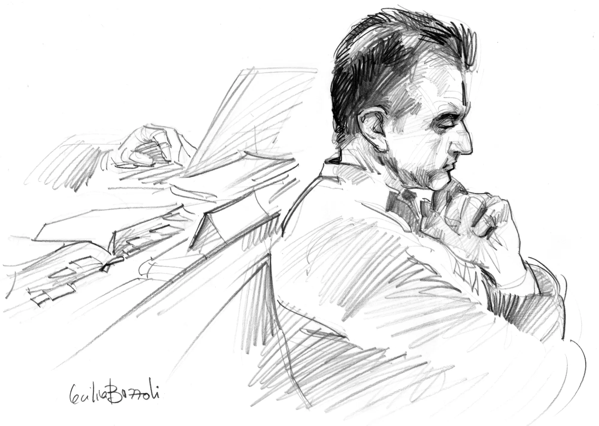 An artist’s courtroom of Patrice Lescaudron.