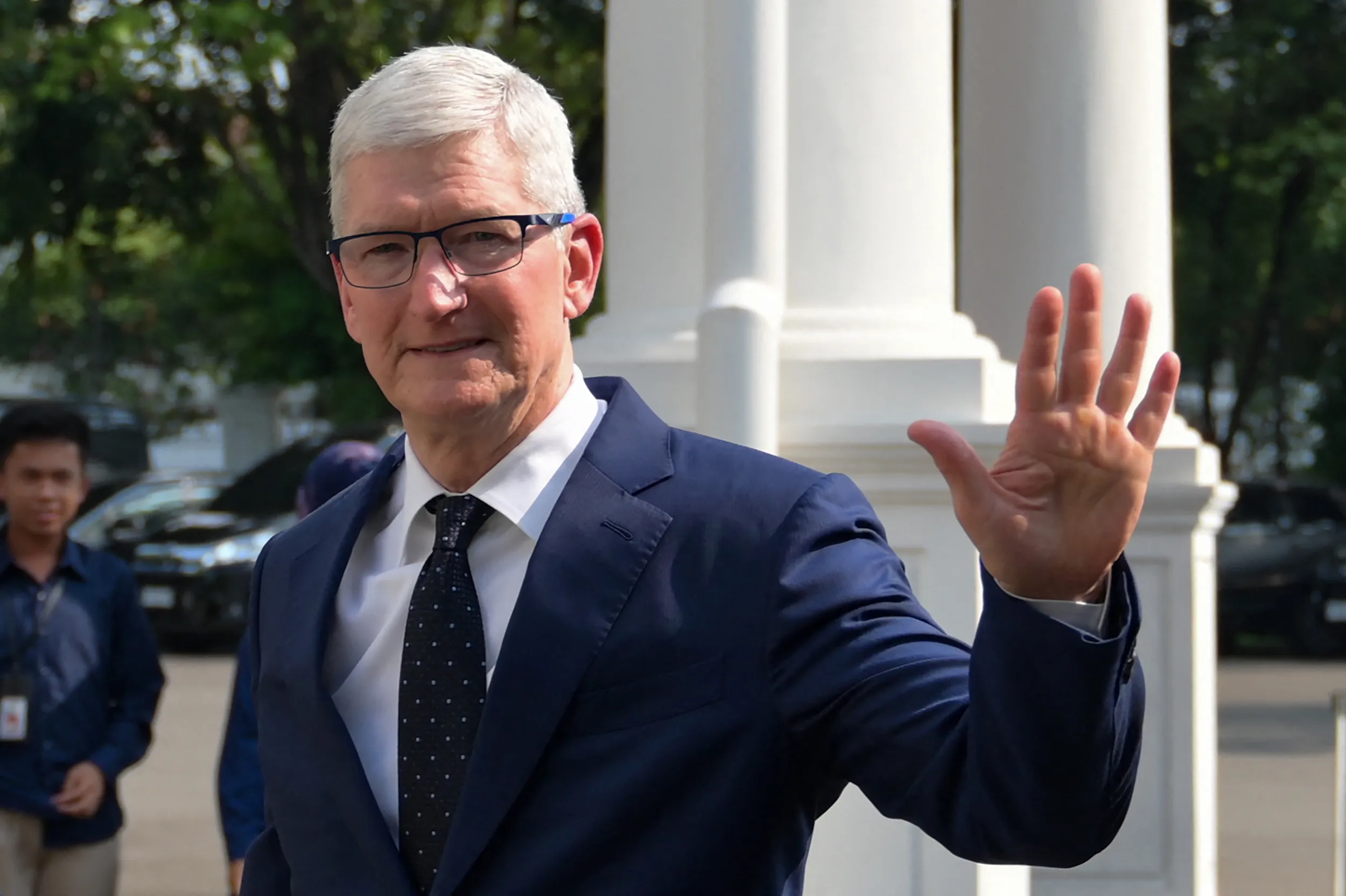 Tim Cook arrives for a meeting with Joko Widodo in Jakarta on April 17.