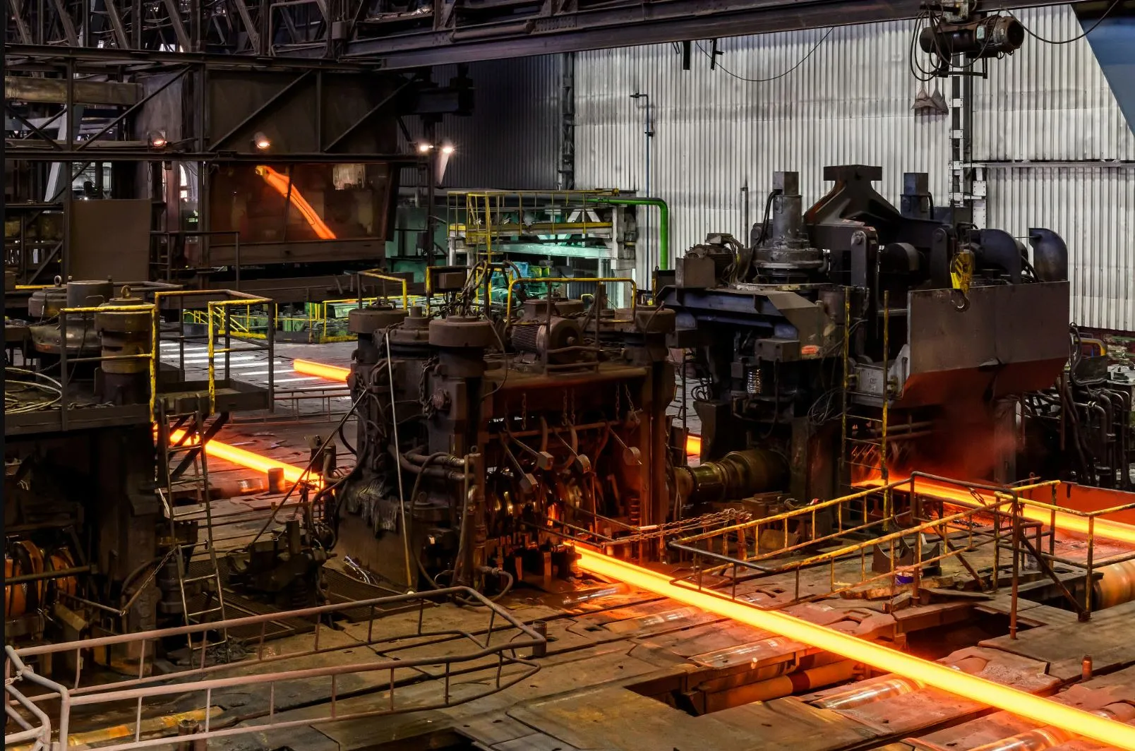 Hot rolling of railway tracks at Moravia Steel’s Trinecke Zelezarny unit.