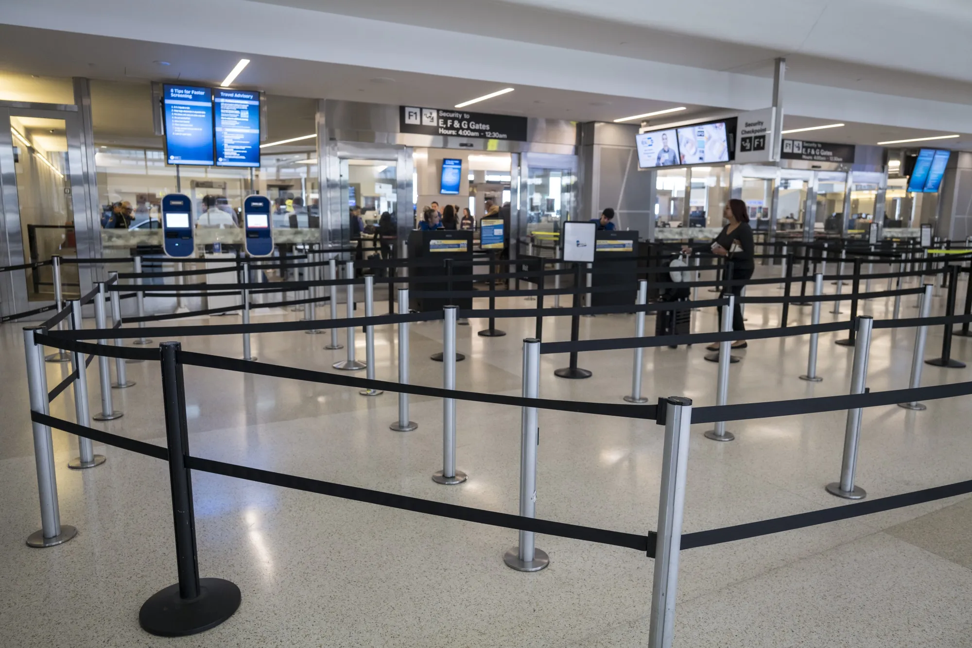 An empty security area is seen at San Francisco International Airport on&nbsp;March. 5, 2020.&nbsp;