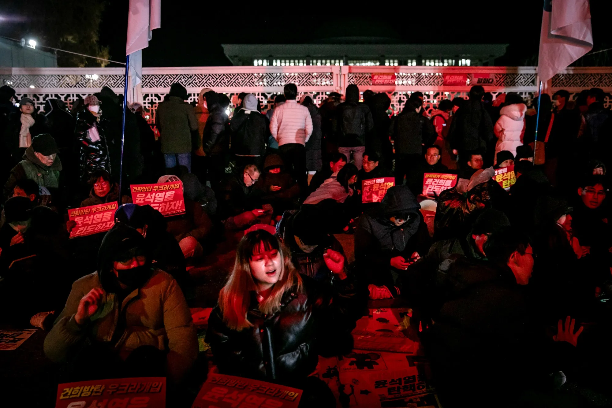 Protesters outside the National Assembly in Seoul on Dec. 4.