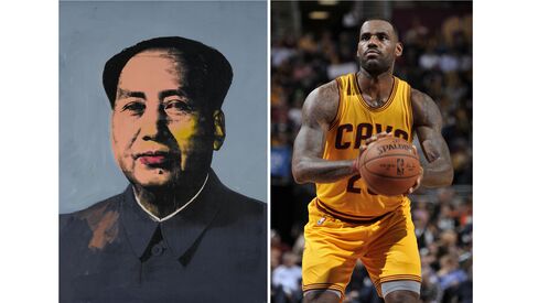 Left: Andy Warhol, Mao, 1972. Right: LeBron James's reported two-year signing contract to join the Cleveland Cavaliers was $47 million.