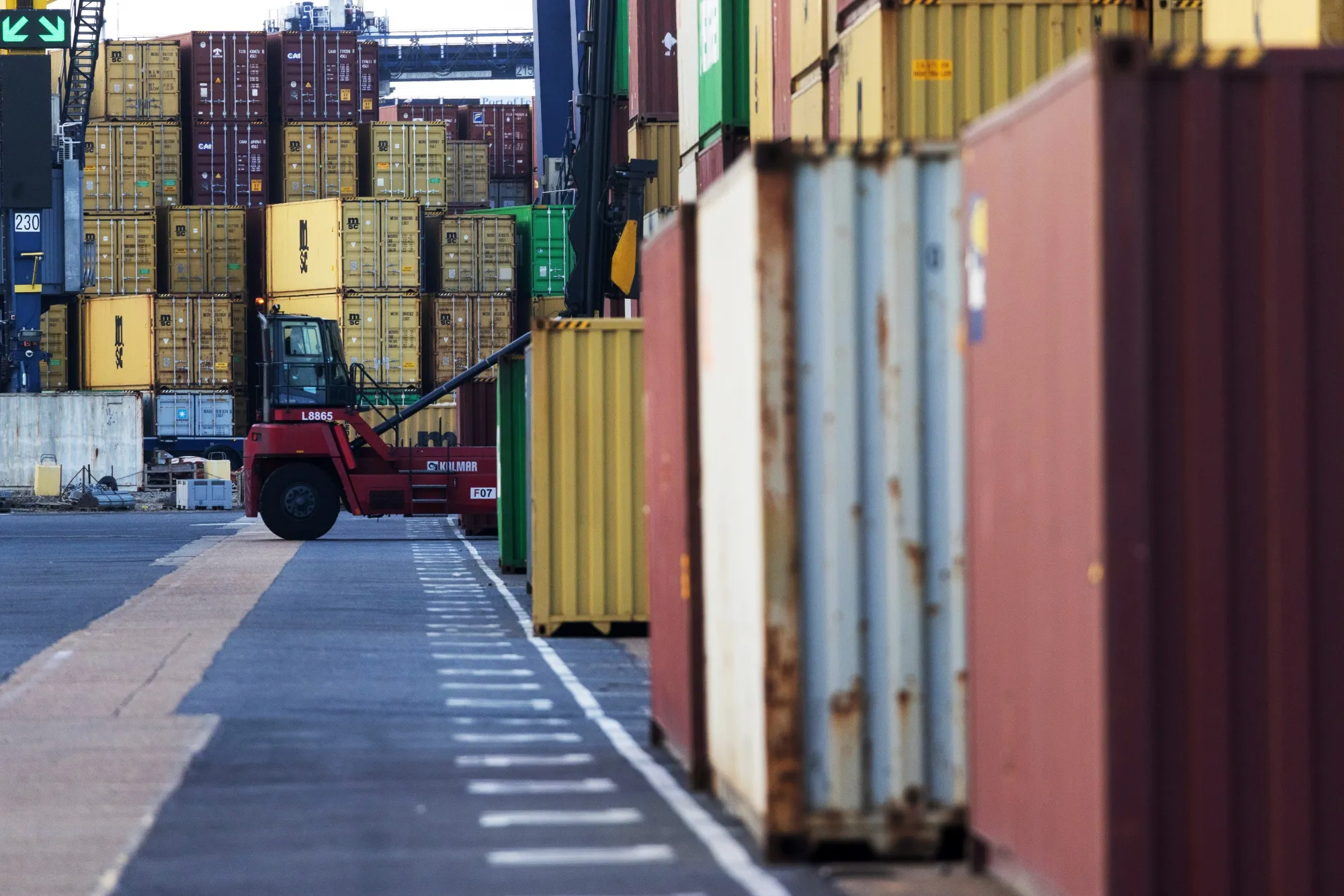 Shipping containers at Felixstowe port in UK.