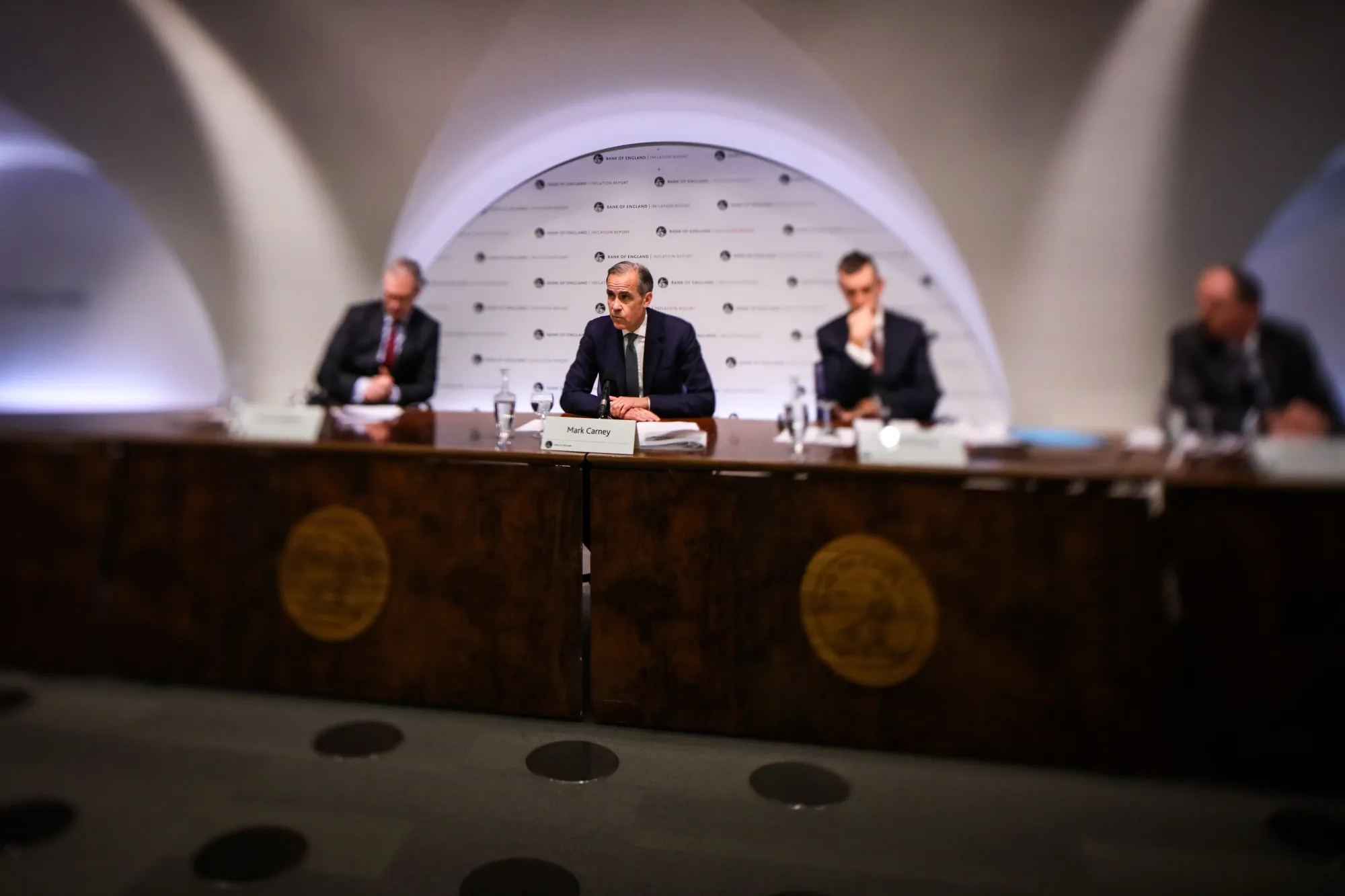 Mark Carney, center, on May 2.