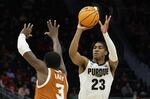 Purdue's Jaden Ivey shoots during the second half of a second-round NCAA college basketball tournament game against Texas Sunday, March 20, 2022, in Milwaukee. Purdue won 81-71. (AP Photo/Jeffrey Phelps)