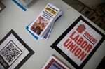 Amazon labor union pamphlets outside the Amazon LDJ5 fulfillment center in the Staten Island borough of New York.