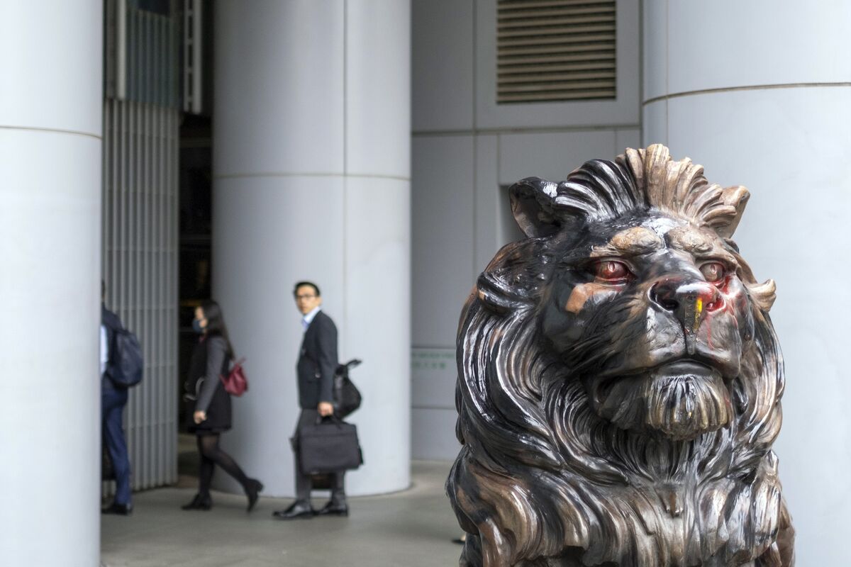 カ*て様 香港HSBC銀行 風水　ブロンズライオン像 2体セット非売品　獅子　箱 Hong Kong's Iconic HSBC Lions Caught in Protests' Crosshairs